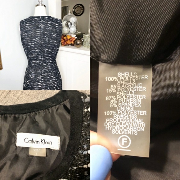 NWT Calvin Klein Tweed Dress with Faux Fur Trim - Picture 6 of 8